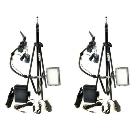 Bescor Grip-182KB Gripper Gooseneck Bi-Color 2-Light Kit Includes FP-180 Dimmable LED Lights Gooseneck Arms Gripper Clamps AC-180 Power Supply LS-180 Light Stands and Slimline Lead Acid Battery
