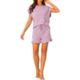 thumbnail image 2 of Conjuntos de pijama para mujeres INSPIRE CHIC, camisetas de manga corta con pantalones cortos, bolsillos, suaves, conjuntos de lounge con volantes, 3XL, rosa, 2 of 5