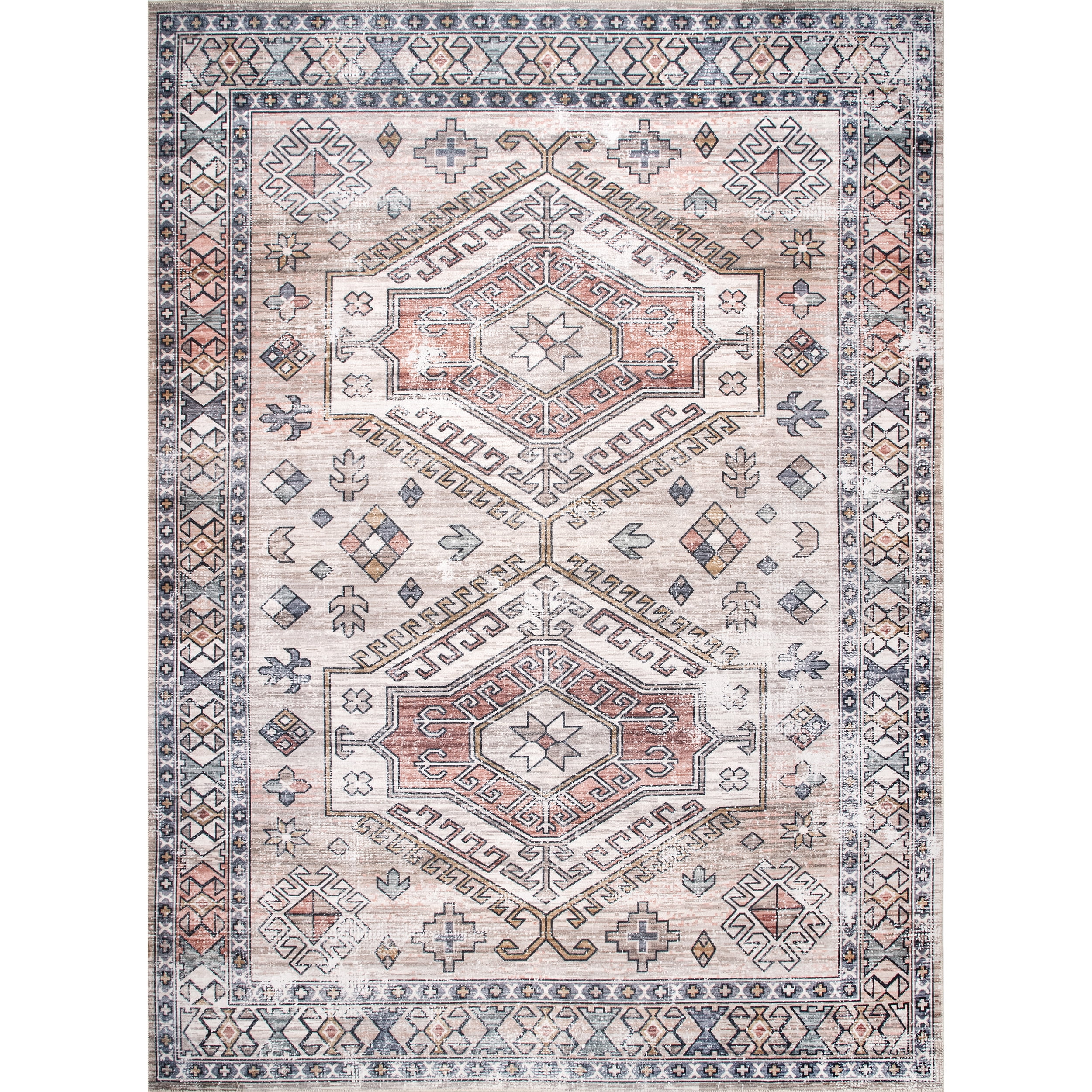 nuLOOM Mae Tribal Motif Machine Washable Peach 8' Modern Square Rug