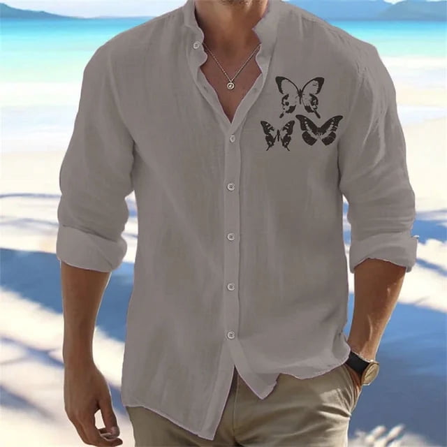 Camisa de hombre con cuello alto y letras para exteriores, ropa de calle de manga larga estampada, ropa de moda urbana de diseñador, informal, de talla grande