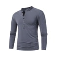 thumbnail image 3 of Fesfesfes Blouse Shirt for Men Multi Button Long Sleeve T-Shirt Stand Collar Sports Long Sleeve Stand-up Collar Blouse & Shirt Under $10, 3 of 5