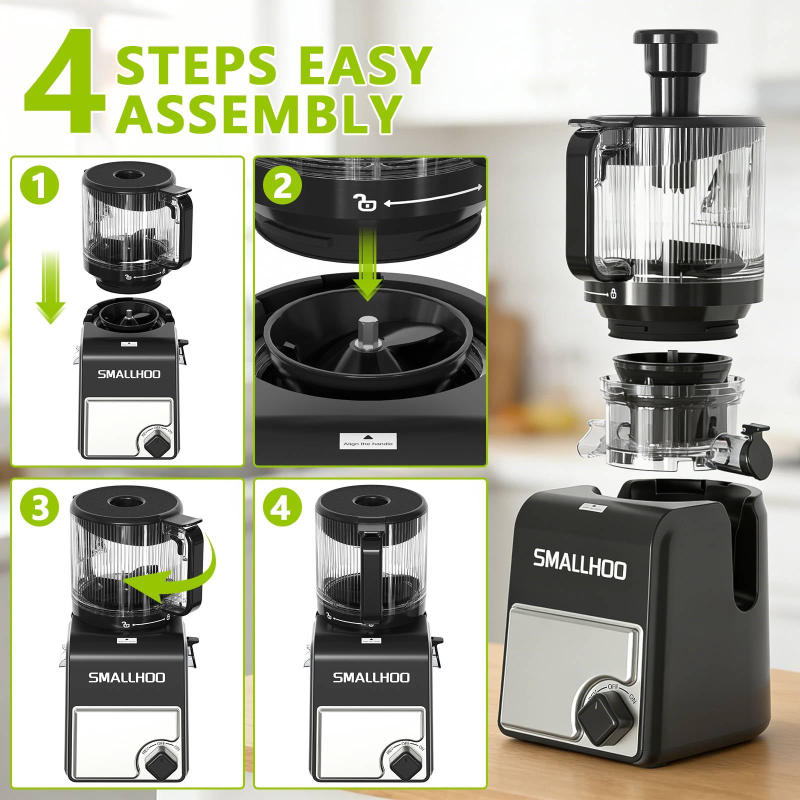 SMALLHOO Juicer Machines 6.5" Extra Wide Chute, 3-in-1 for Juice, Sorbet & Nut Milk, Cold Press Juicer for Whole Fruit, Quiet, Easy to Clean & BPA-Free
