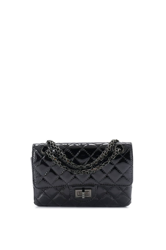 Pre-Owned So Black Reissue 2.55 Flap Bag Quilted Patent Mini By Rebag