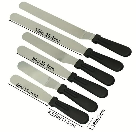 Icing Spatulas, Set of 6 Professional Cake Angled Offset Spatula with 6", 8", 10" Stainless Steel Blades - Thickened Frosting Knife with Plastic Handle for Cake Decorating, Pastry & Baking