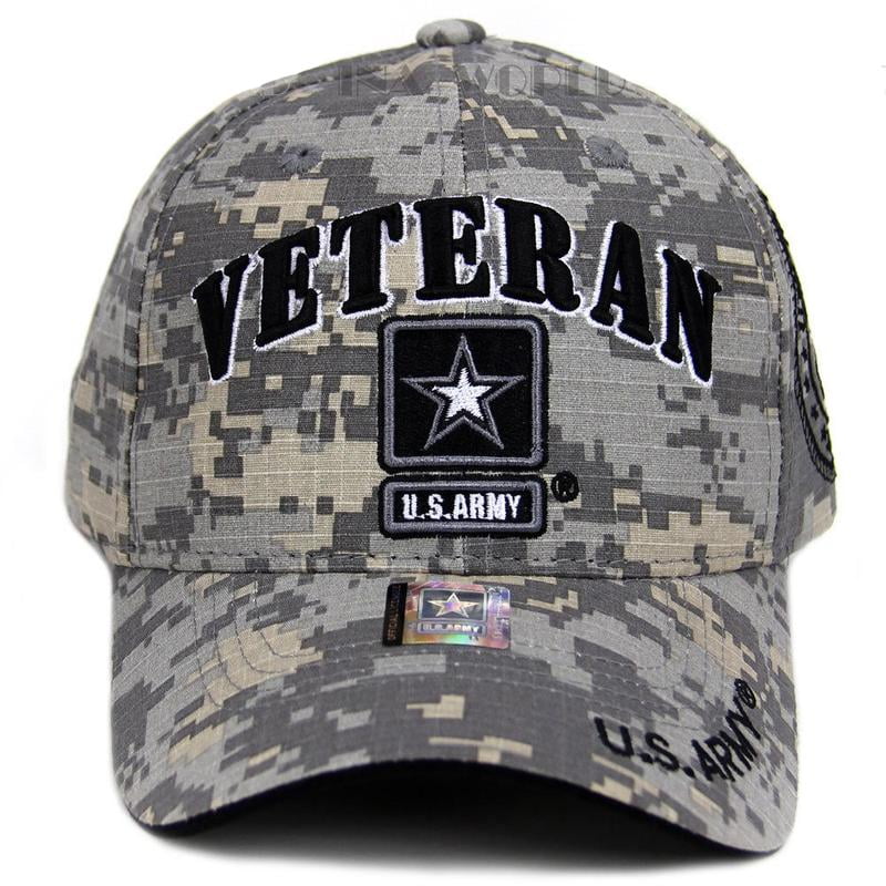 US Army Veteran Hat ACU Digital Camo Gray Border w/ Black Army Star