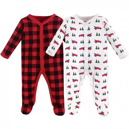 Hudson Baby Baby Cotton Snap Sleep and Play 2pk, Christmas Tree, 3-6 Months