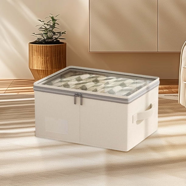 Caja de almacenamiento de ropa con doble cremallera visible, bolsa de almacenamiento gruesa para el hogar, armario, caja de almacenamiento grande