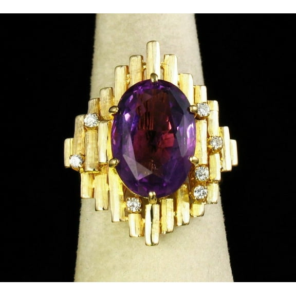 Diastar Jewels Glamorous Amethyst Cocktail Ring, 14K Yellow Gold Plated Silver Women's Gift