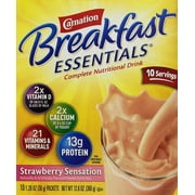 Angle View: Carnation Instant Breakfast Powder, Strawberry, 10 pk/1.26 oz.packets