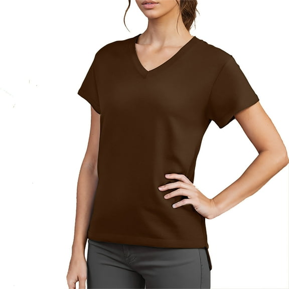 Summer Tops for Women Solid Color Short Sleeved T-shirts V Neck Dressy Shirts Summer Casual Loose Cotton Blouses Breathable Top