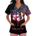 thumbnail image 5 of Garbnen Happy New Year Print Womens Scrubs Tops Plus Size Stretch V Neck Short Sleeve Womens Shirt Xmas Valentine's Day Holiday Prints Nursing Medical Uniform, 5 of 6
