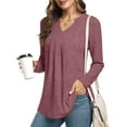 thumbnail image 2 of JuneFish Womens Fall Long Sleeve Tunic Tops Notch V Neck Shirt Casual Pleated Basic Pullover, 2 of 5