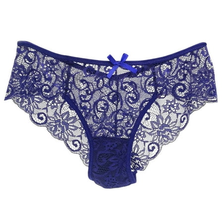 kpoplk Womens Sexy Panties Butterfly Flower Embroidered Underwear Mesh Panties Glitter Waist Band Panty M Dark Blue