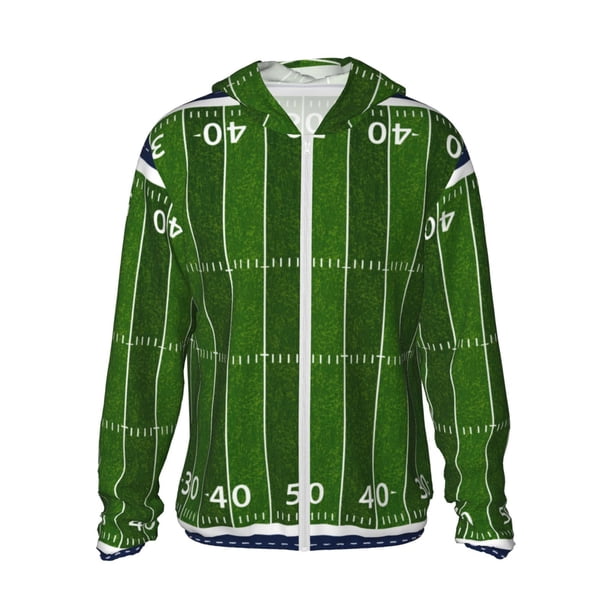 Fotbe American Football Field Chaqueta con Protección Solar UPF 50+ para Hombre y Mujer, Camisa con Capucha y Bolsillos-Large