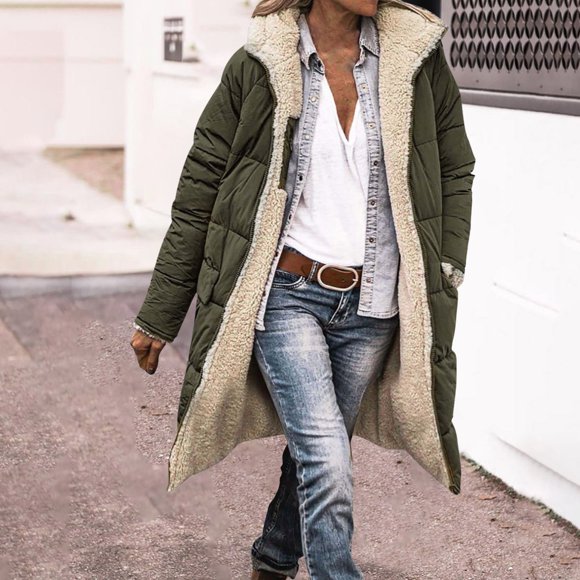 Baberdicy Women's Double Faced down Jacket, Fashionable Warm Winter Long Sleeve Hooded Coat , Reversible Hooded down Coat, Winter Warmth Puffer, Two-Tone Layer Green1 M