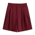 thumbnail image 4 of Qgtaibl Women's Bermuda Dress Shorts High Waisted Pleated Wide Leg Shorts with Pockets Summer Loose Fit Solid Color Fomal Work Shorts Wine L, 4 of 8