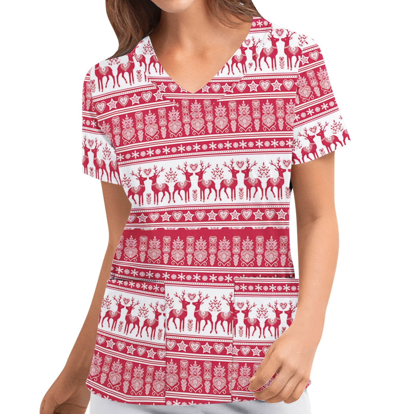 V-neck Working Uniform Blouse Tee Shirt 