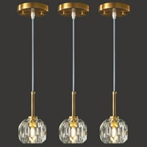 Mini Crystal Pendant Lights Modern Gold Pendant Light Fixtures Adjustable Height Chandeliers for Kitchen Island Dinning Room Bedroom （3 Pack）