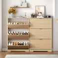 thumbnail image 3 of Shoe Cabinet Storage for Entryway with 3 Flip Drawers, Oak Fluted Shoe Cabinet with Adjustable Shelves, Wooden Hidden Shoe Rack Freestanding Narrow Slim Shoes Storage for Hallway, Entrance, 3 of 7