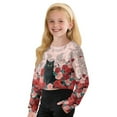 thumbnail image 5 of Xoenoiee Cat Rose Flower Print Girls Crop Top Sweatshirt Long Sleeve Pullover Tops Teen Girl Casual Round Neck Fall Winter Sweater, 13-14 Years, 5 of 7