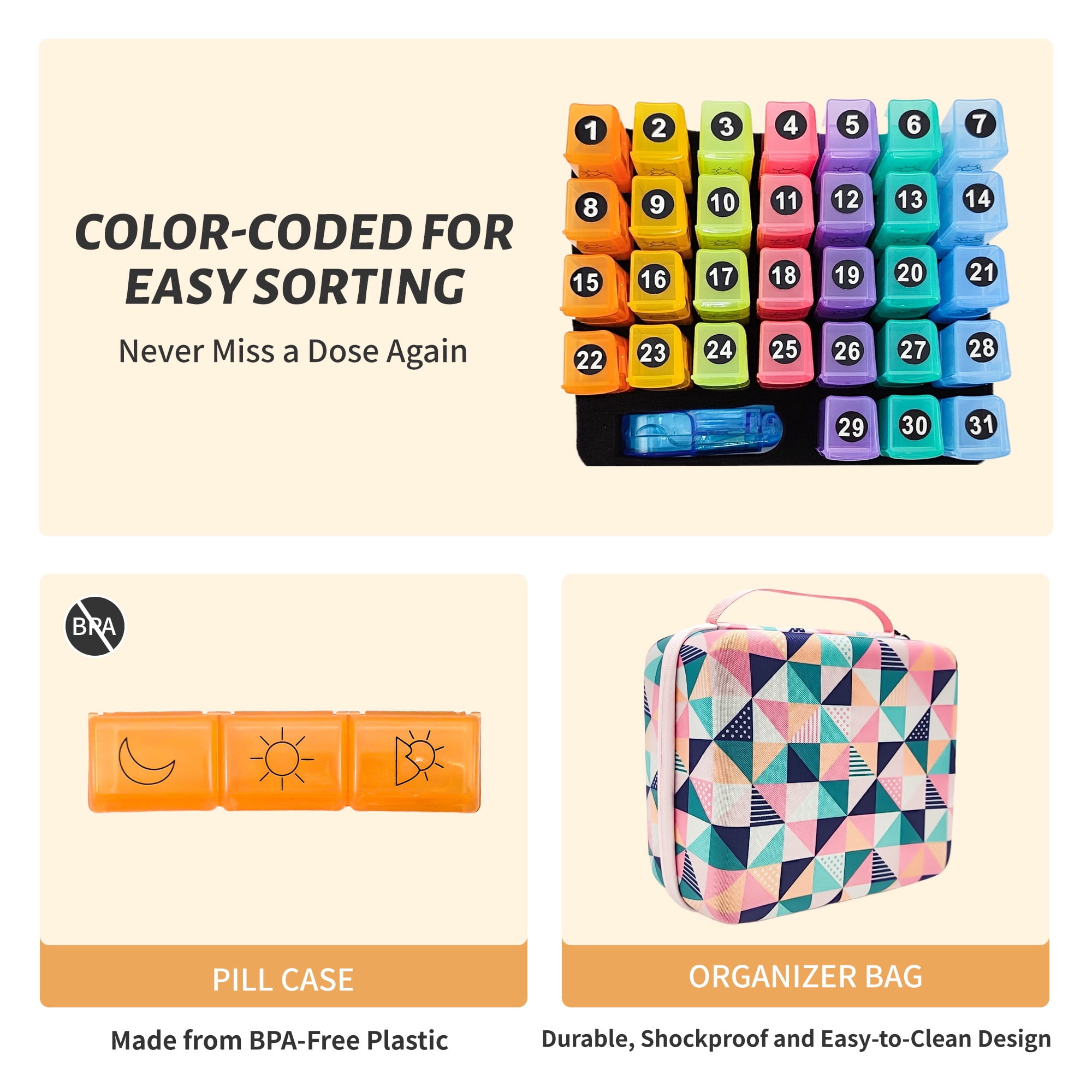 DIYING 31-Day Pink Abstract Diamond Pill Organizer – Stylish, Durable & Travel-Ready