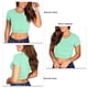 thumbnail image 5 of Top de manga corta para mujer, cuello redondo, cintura cruzada, Color puro, camisa corta a la moda para mujer, Top para diario de verano, 5 of 6