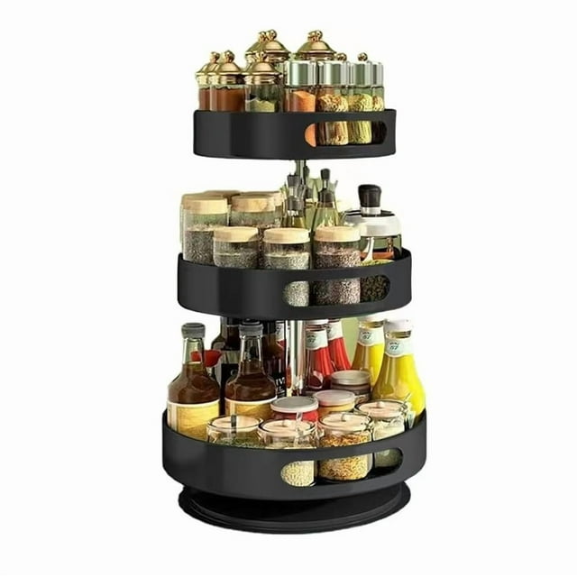 Cocina Estante de Almacenamiento de Condimentos Giratorios,Organizador Giratorio de 3 Niveles, Diámetro 22-30.5cm Organizador de Cocina Giratorio 360º,Plataforma Giratoria de Altura Ajustable