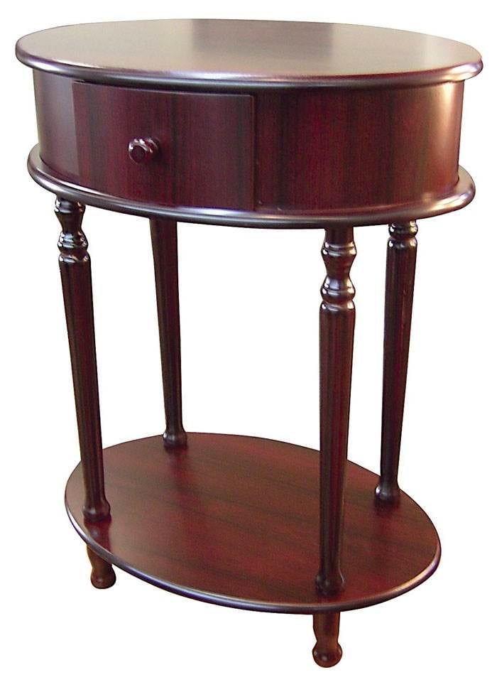 28" Tall Wooden End Table, Oval Shape, Cherry finish