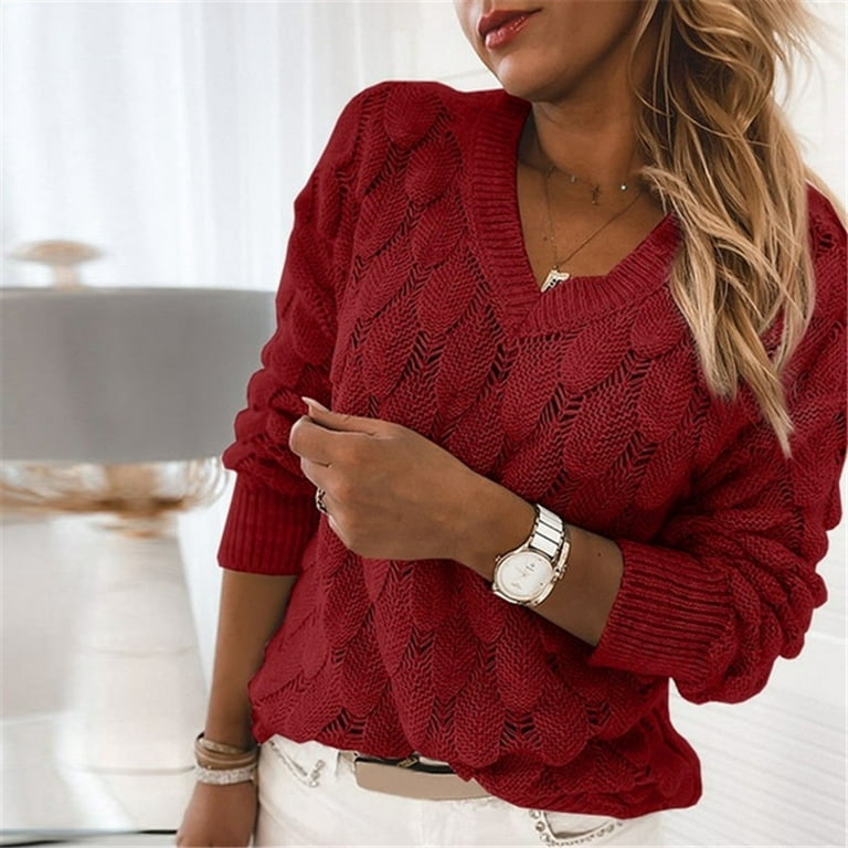 Sweater Dress for Women Women v-Neck Feather Shape Long Sleeve Tops Trendy  Blouse Sexy Sweater Oversized Sweaters for Women Cardigan Sweaters for  Women Christmas Sweaters for Women Red,XL 