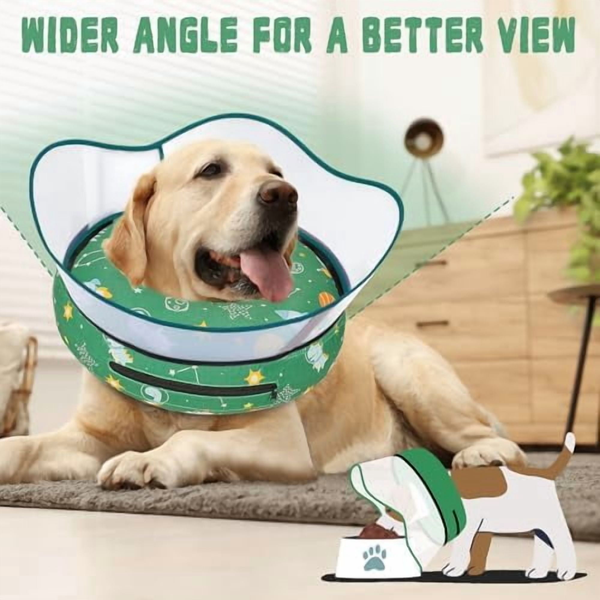Elevated Inflatable Dog Cone Collar to Stop Licking, Dog Donut Collar After Surgery, Soft Dog Cone Alternative for Small Medium Large Dogs Green,XL(Neck 14"-18")