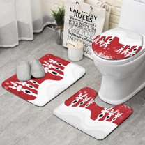 Red Christmas Reindeer Pattern Bathroom Rugs Sets 3 Piece,Toilet Cover Set,Absorbent Non Slip Bathroom Mats Sets with U-Shaped Contour Rug Toilet Rug Set