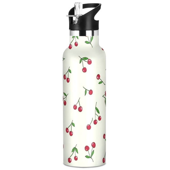 ALAZA Red Cherries Pattern Stainless Steel Water Bottle Vacuum Insulated Leak-Proof Tumbler with Straw Handle 20oz