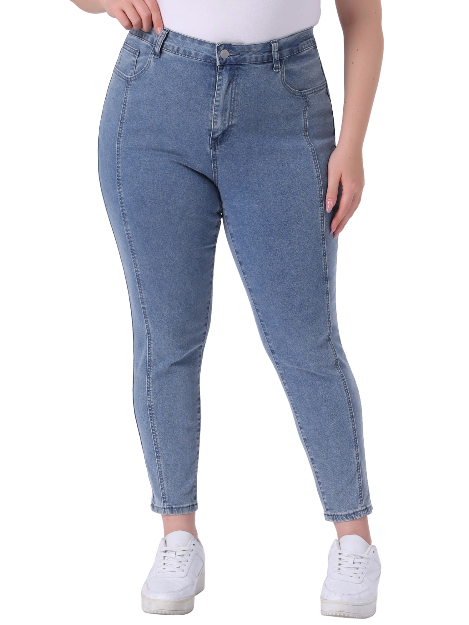 DARING DIVA Women's Plus Size Washed Stretchy High Rise Jeans 4X Grey Blue