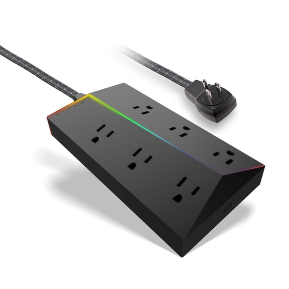 Titan 6-Outlet Surge Protector with LED Lights, 8ft. Extension Cord, Black