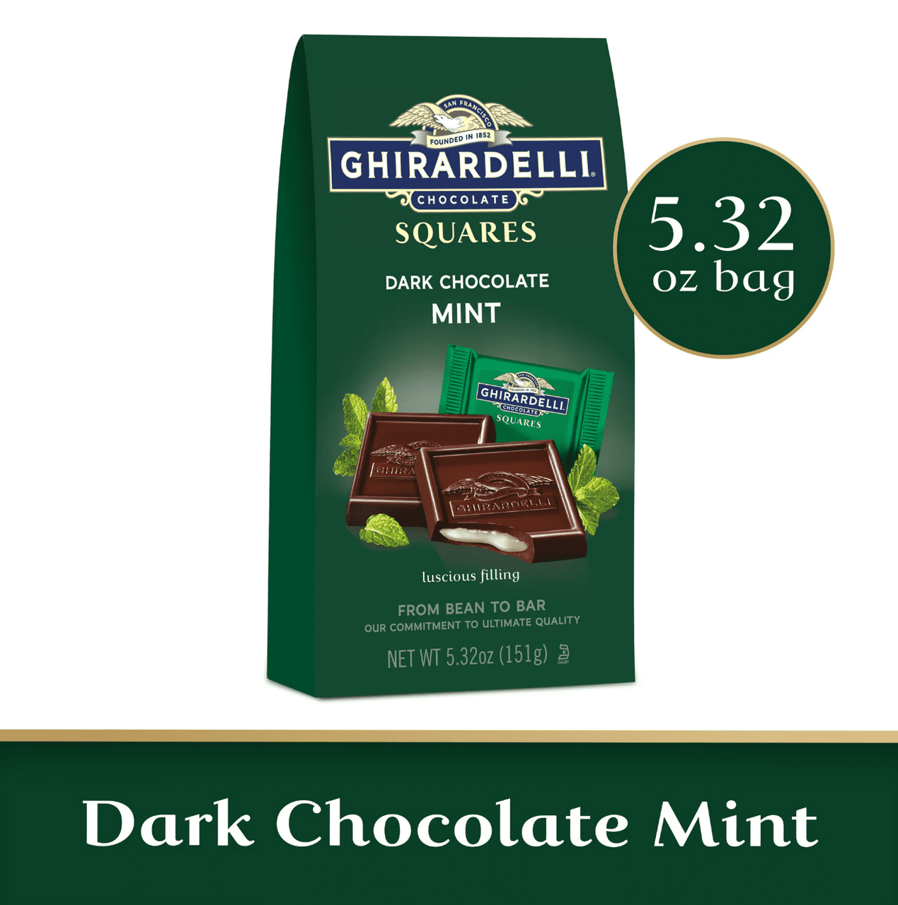 Ghirardelli Dark Chocolate Mint Square, 5.32 oz - Case of 6