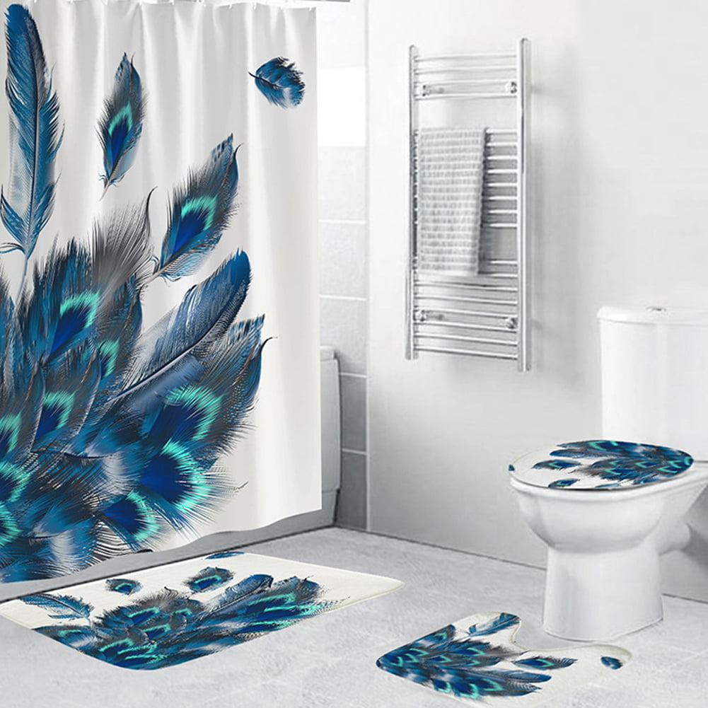 Details about   Waterproof Bathroom Shower Curtain Set Toilet Seat Cover Mat Rug Bathroom Decor 