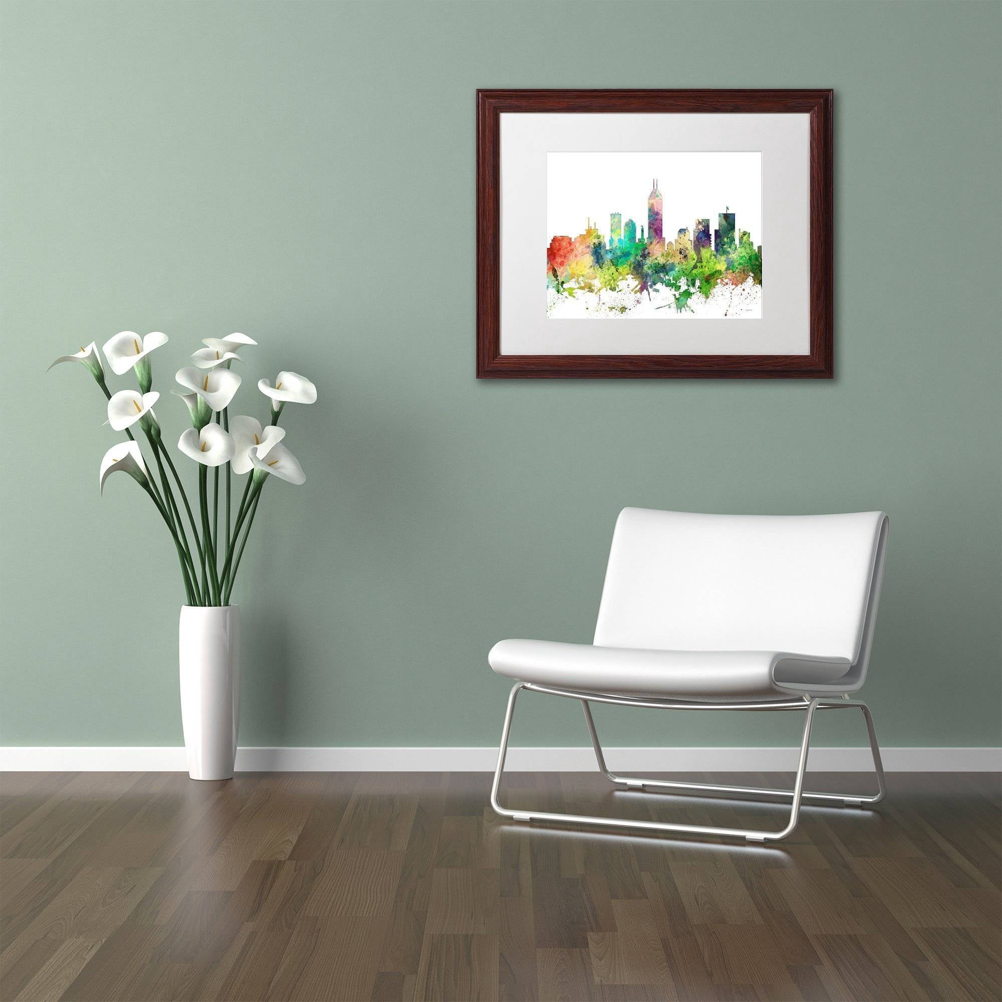 Trademark Fine Art "Indianapolis Indiana Skyline SP" Canvas Art by Marlene Watson, White Matte, Wood Frame