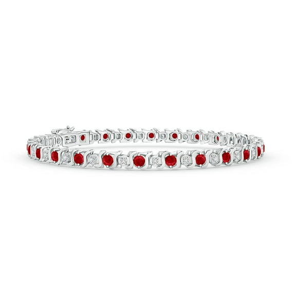 ANGARA Natural S Curl 2.43 ct Ruby and Diamond Tennis Bracelet in 14K White Gold for Women (Size-2.5mm) | July Birthstone, Birthday, Anniversary, Jewelry Gift for Women | Natural Ruby Bracelet