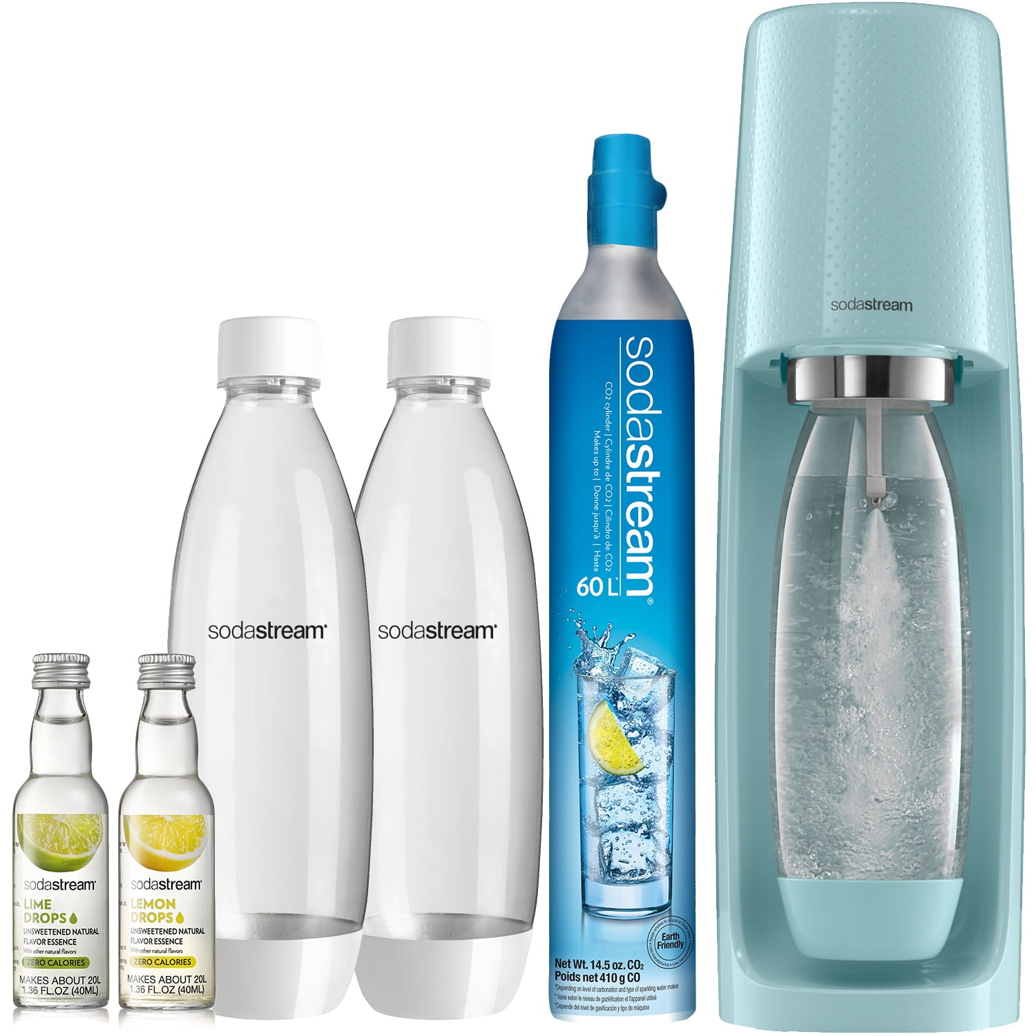 SodaStream Fizzi Sparkling Water Maker (Icy Blue) Bundle with CO2, 2