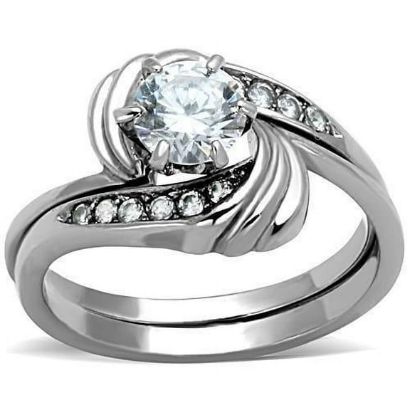 Womens Silver Ring High polished (no plating) Stainless Steel Ring with AAA Grade CZ in Clear TK1429