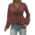 thumbnail image 1 of Blouse à Pois Col en V Manches Longues Nœud devant pour Femmes, 1 of 7