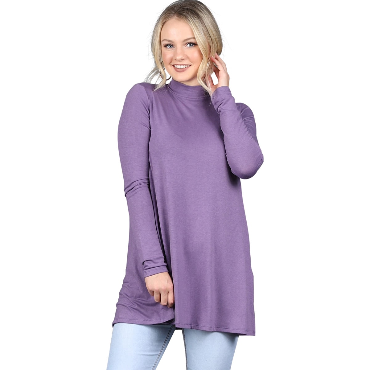 mock neck tunic tops