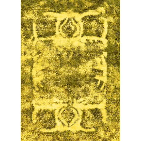 Ahgly Company Machine Washable Indoor Rectangle Abstract Yellow Modern Area Rugs, 5' x 7'