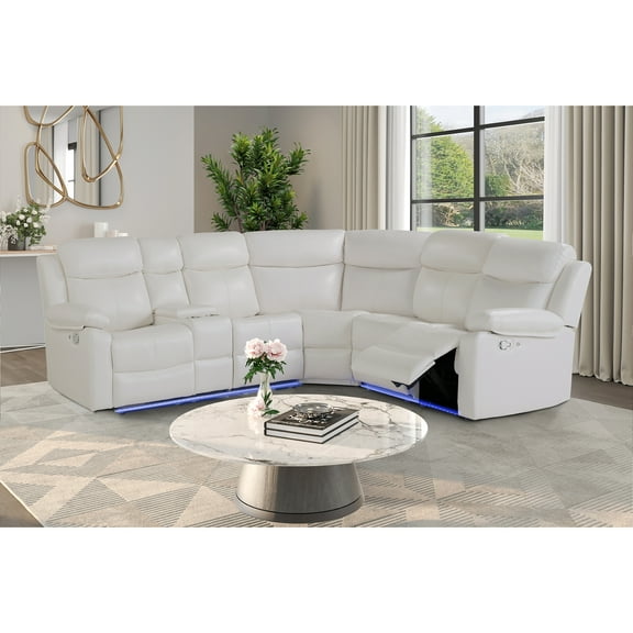 6026 White Faux Leather LAF Sectional