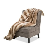 Michael Amini Napoli 56x72" Oversized Plush Faux Fur Fabric Throw in Tan/Sand