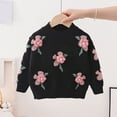 thumbnail image 2 of ZHOGXU Toddler Girls Sweater Long Sleeve Round Neck Flower Embroidered Knit Soft Comfortable Knitwear For Casual Daily Wear Black 18-24 Months, 2 of 3
