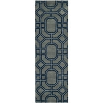 SAFAVIEH Soho Avery Geometric Wool Runner Rug, Grey/Dark Blue, 2'6" x 8'