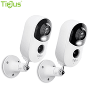 TIEJUS 2-Pack Wireless Outdoor Security Camera System, Smart Home WiFi IP Small Camera with 2K Color Night Vision, Compatible with Alexa (Supports 2.4GHz WiFi)