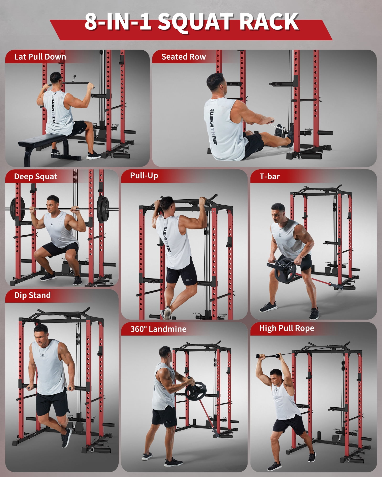 JoanKaren Power Rack Cage,1600LBS Capacity Multi-Function Squat Rack for Home Gym with Cable Crossover System