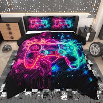 Manfei Kids Game Console Bedding Comforter Set, Pink Cyan Stripes Twin Comforter Sets, Cartoon Gamepad Reversible Bedding Set, Lightweight Room Decor, 2pcs